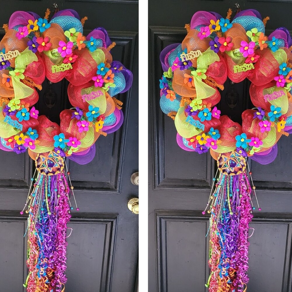 Metallic Fiesta Wreath with Streamers, Cinco de Mayo Decor