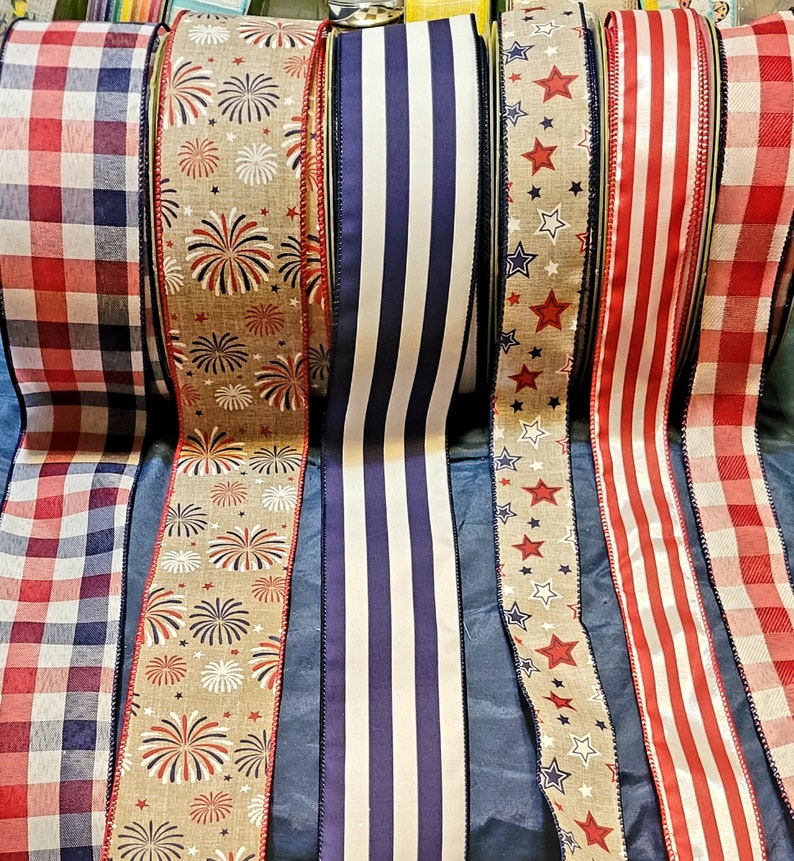 Patriotic Wired Ribbon: 4th of July Wreath Supplies