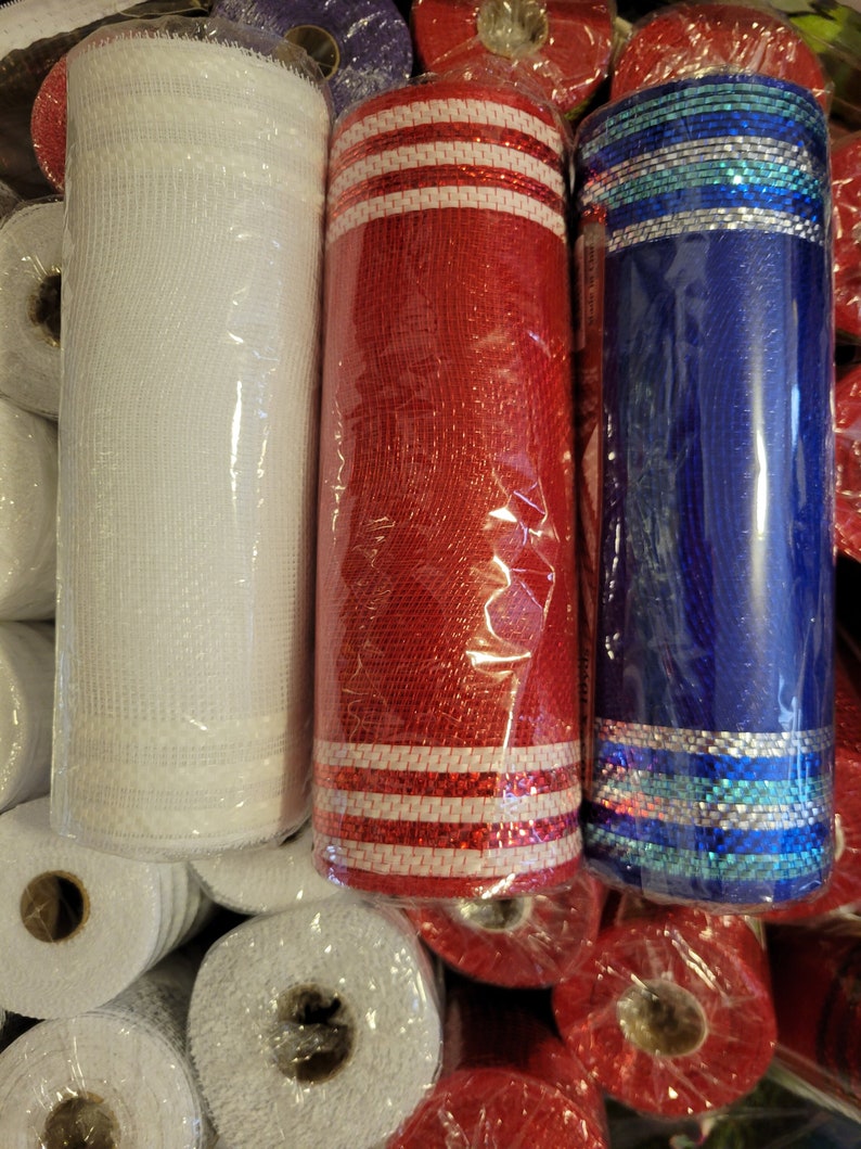 Patriotic Striped Poly Deco Mesh Kit, 4th of July Wreath Supplies