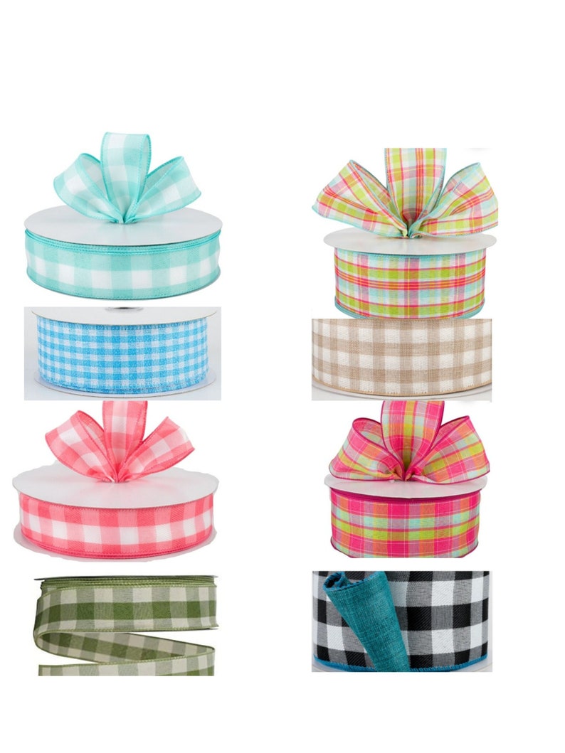 easter plaid ribbon, pastel buffalo check wired ribbon