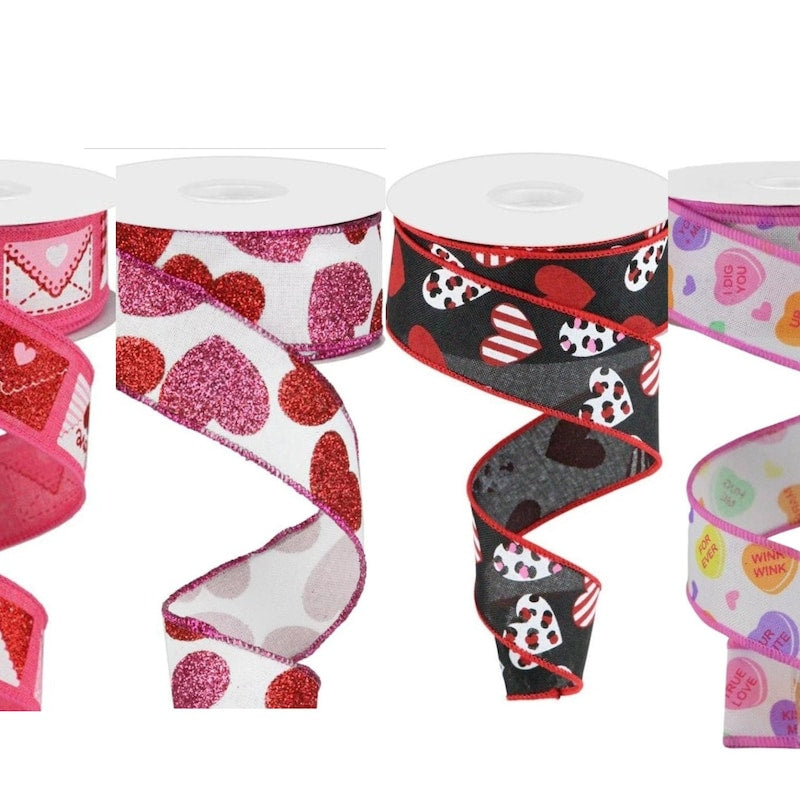 Valentines day wired ribbon, 1.5in heart ribbon