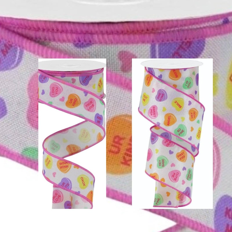 Conversation Hearts Wired Ribbon - Valentine's Day Decor
