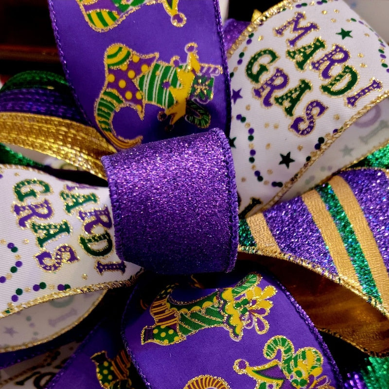 Whimsical Mardi Gras Wreath Bow: Jester Purple, Green & Gold