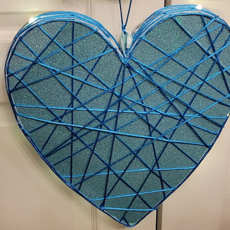 Blue Glitter Heart Door Hanger with Fairy Lights