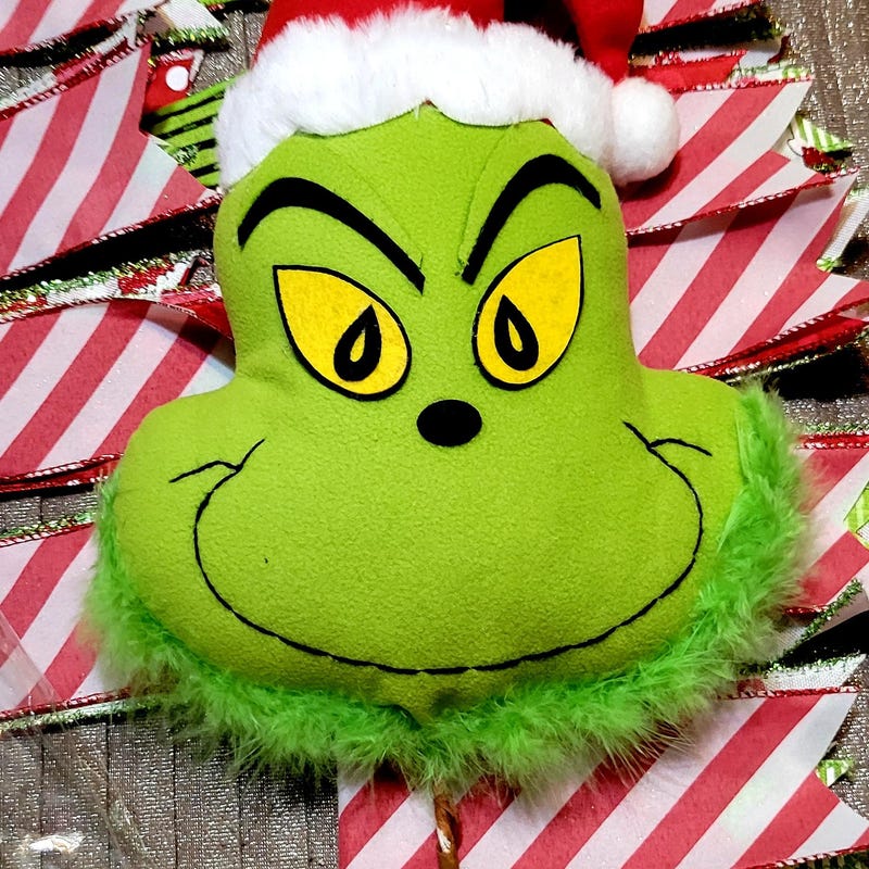 large Green monster head pick. 24inch furry green elf plush tree topper