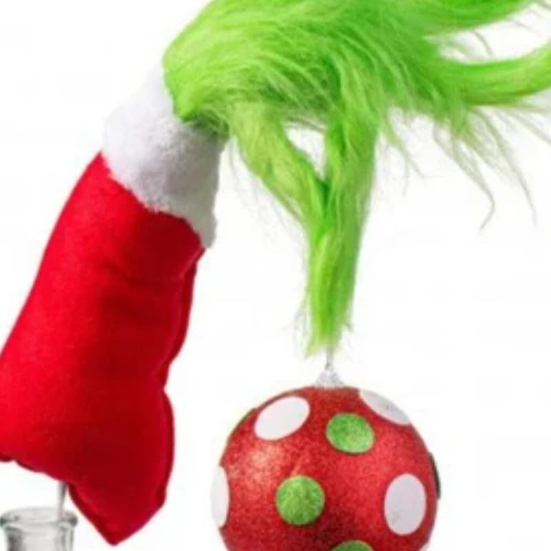 Christmas green monster arm tree topper with hanging ornament, 30inch furry grinchy arm with ornament decoration