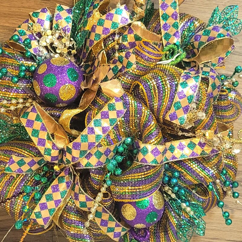 Mardi Gras Beads Wreath, New Orleans Door Decoration