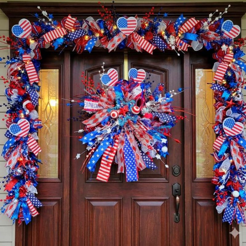 4th of july wreath, 250 years of freedom door hanger