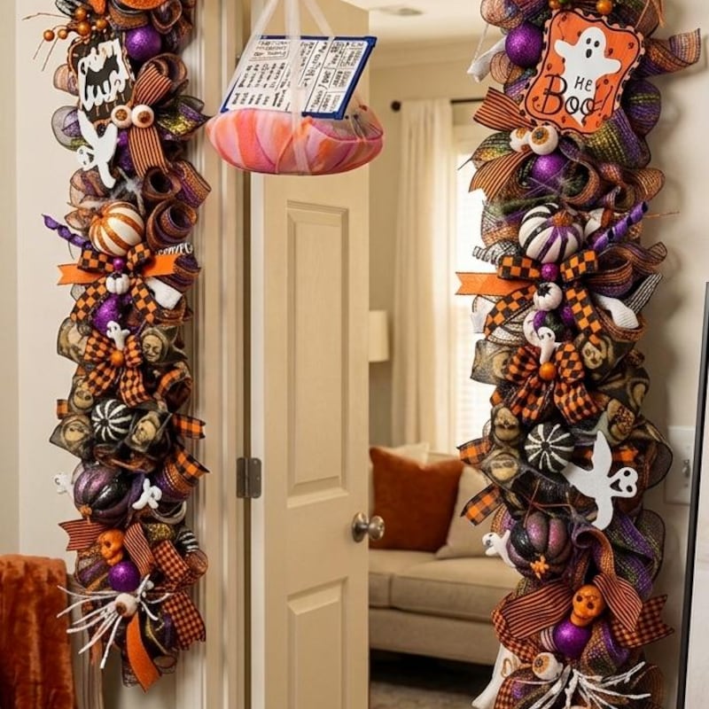 Halloween Ghost and Witch Garland, Gothic Spooky Mantle Decor