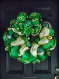Deco Mesh St Patricks Day Wreath, Lucky Green Clover