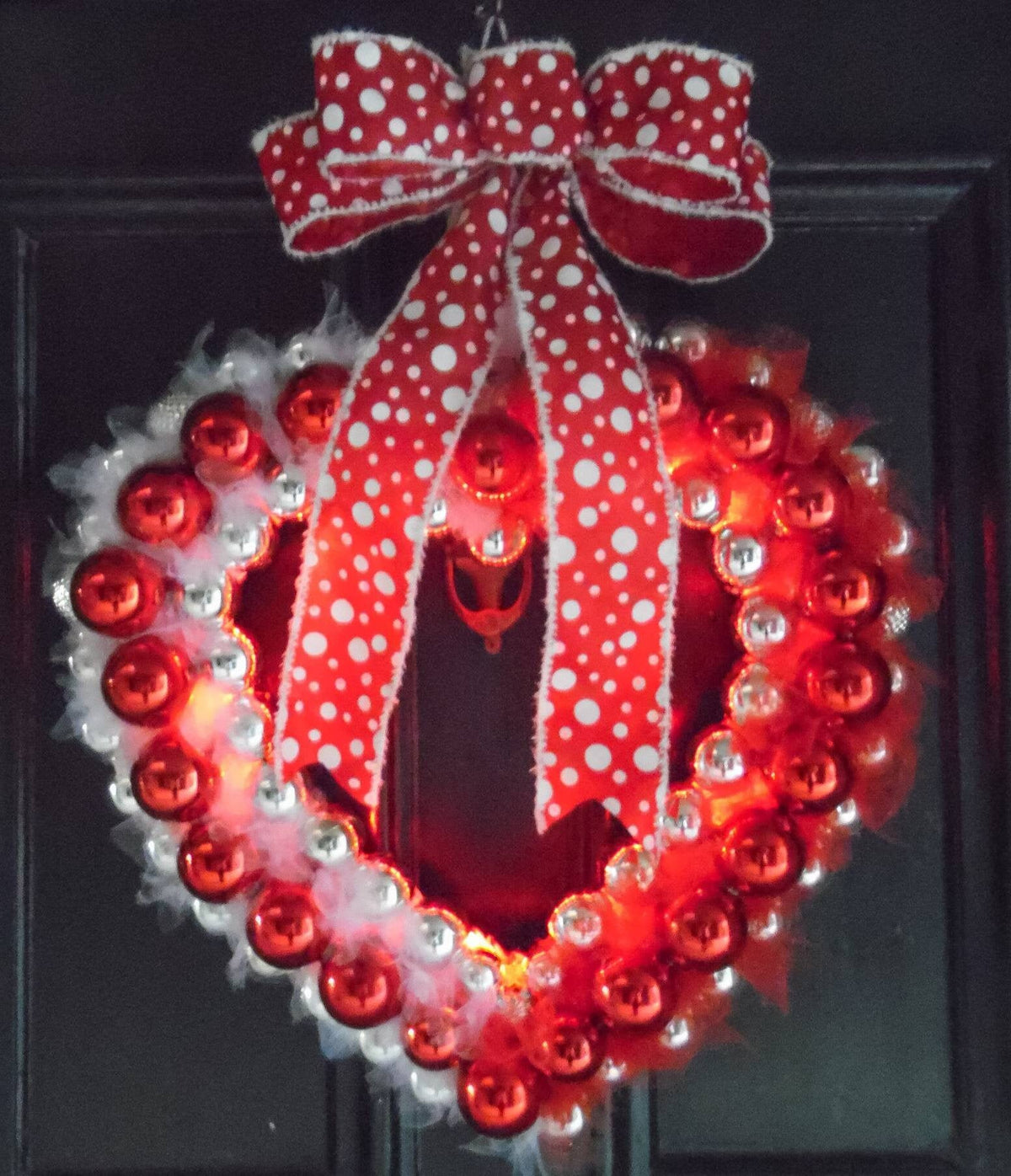 Light-Up Valentine's Day Heart Wreath: Red & Silver Ornament Decor