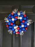 4th of July ornament Wreath, Patriotic door decoration, red white and blue wreath