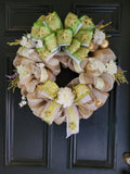 Burlap and green everyday wreath, earthy tone front door decoration