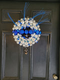 Blue striped ornament wreath. back the blue, father's day, and 4th of July decor