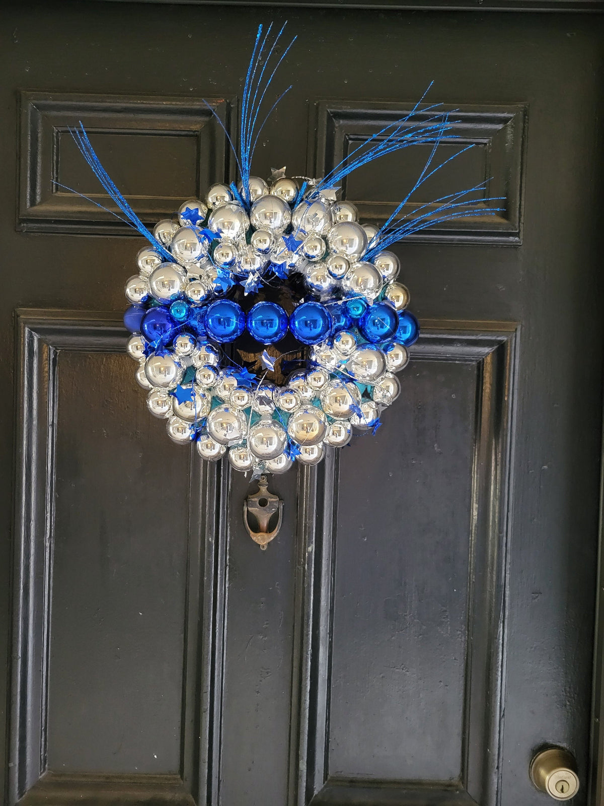 Blue striped ornament wreath. back the blue, father's day, and 4th of July decor