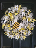 Bumble Bee Mesh Wreath, Spring Baby Shower Decor, 20 inches