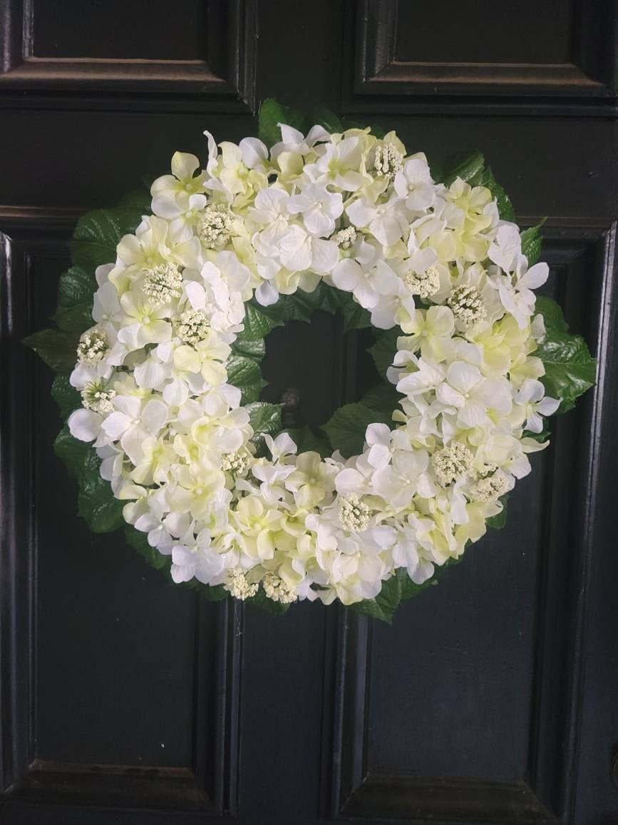 Hydrangea Wedding Wreath, Floral Front Door Decor, Bridal Gift