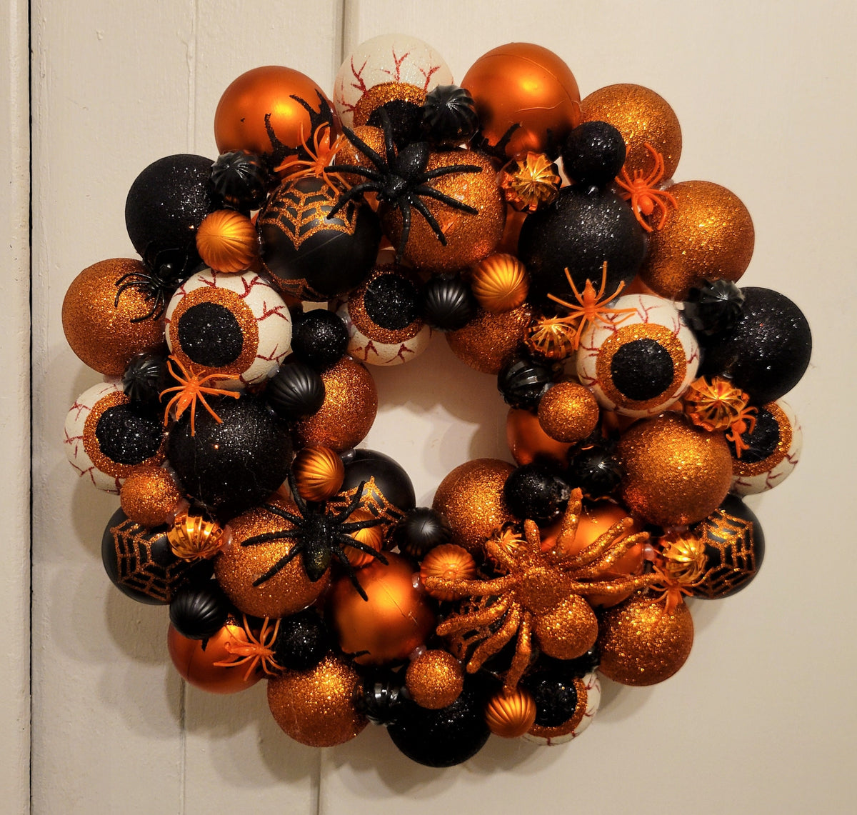 Halloween Ornament Wreath: Orange, Black, Spiders and Eyeballs