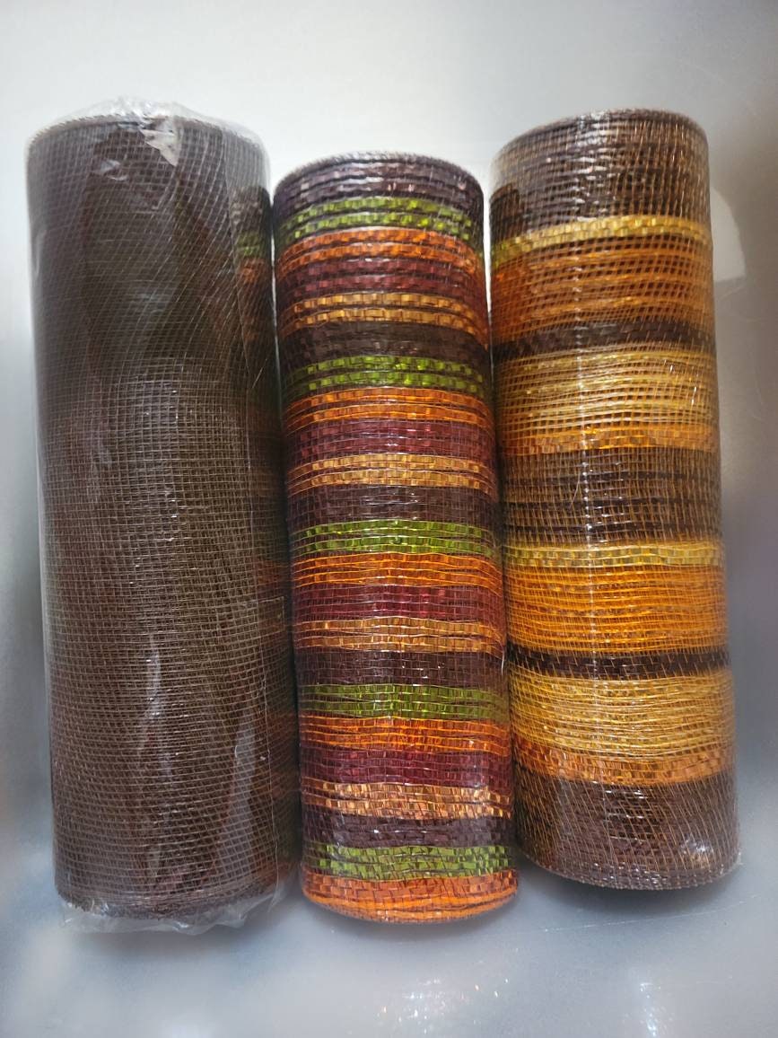 Fall 10 inch deco metallic mesh, craft supplies. 30 ft of Thanksgiving mesh rolls