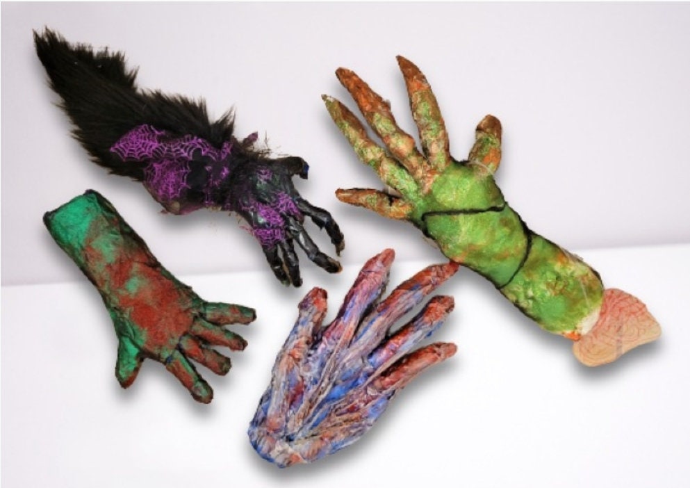 Halloween Monster Hand Decoration: Spooky Acrylic Painted Creature Hands