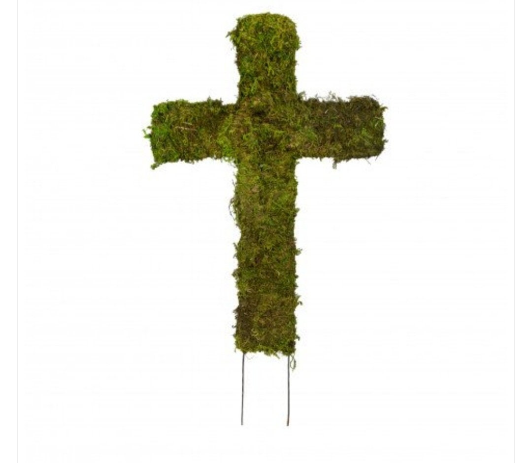 Faux Moss Cross: Outdoor Sympathy Grave Decoration