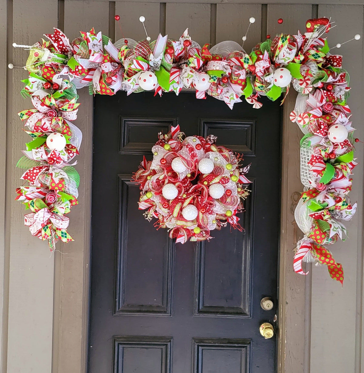Whimsical Christmas Wreath and Garland Set- Grinchy style Green Monster Decor- holiday gift decoration