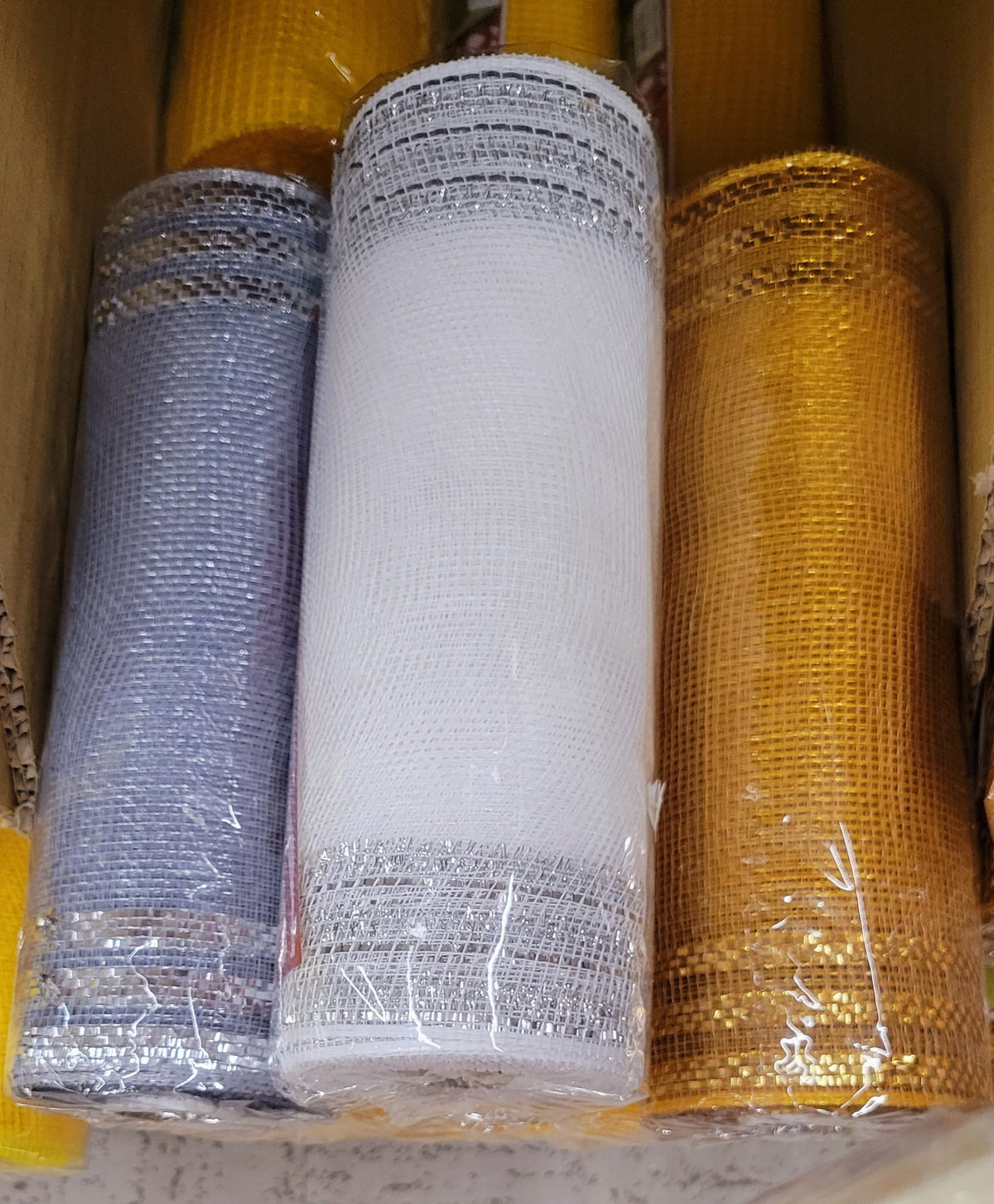 Metallic Border Stripe Deco Mesh: DIY Wreath Supplies - 10 Inch, 10 Yards