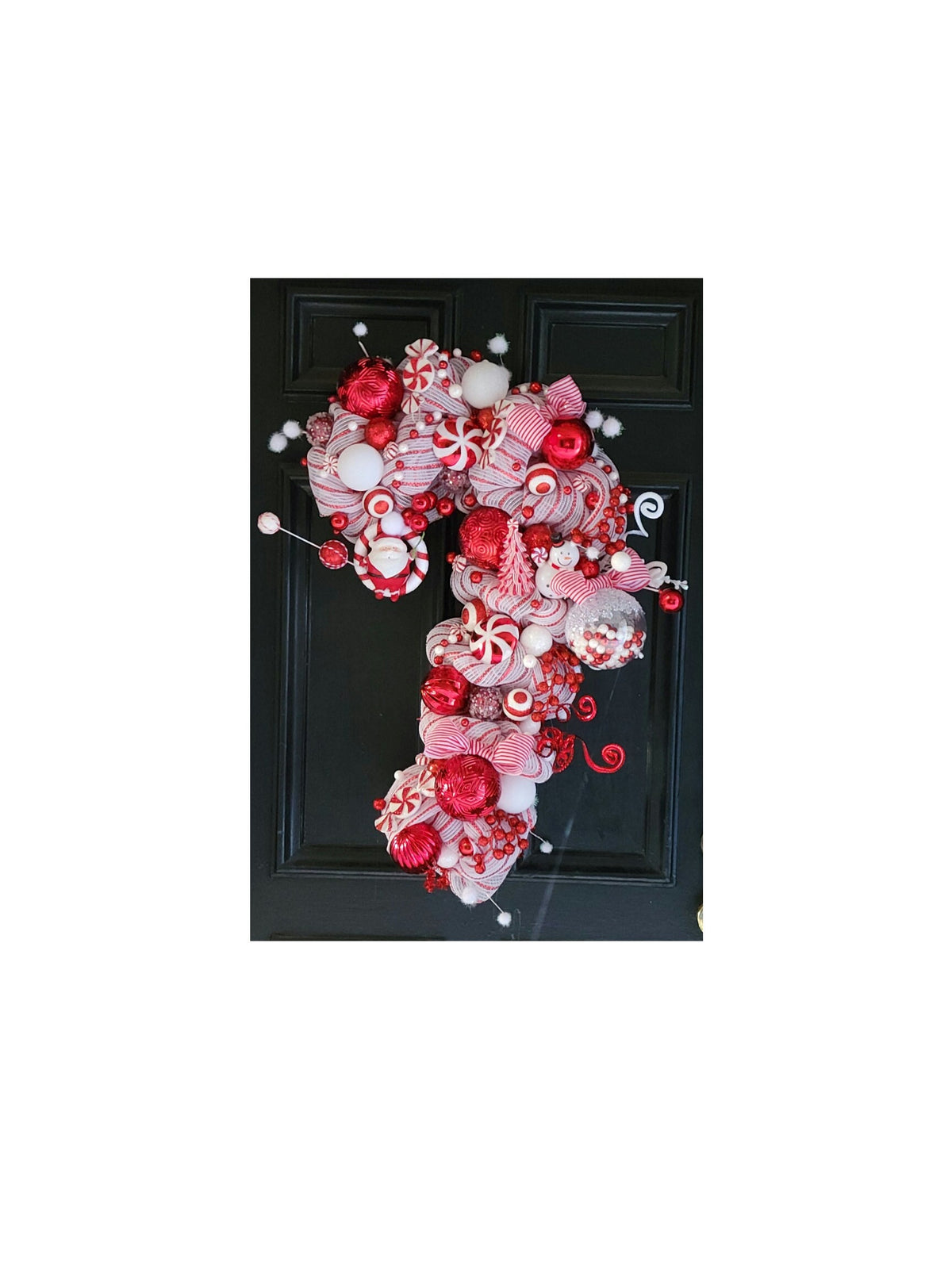 Whimsical Candy Cane Christmas Wreath: Santa & Snowman Door Hanger