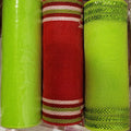 Christmas Mesh Ribbon Kit, Green, Lime, Red Striped, Holiday Decor