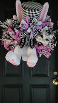 Whimsical Easter Bunny Wreath: Mad Hatter Alice in Wonderland Decor