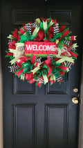 Farmhouse Floral Wreath: Grapevine, Buffalo Plaid Bow, Silver Glitter