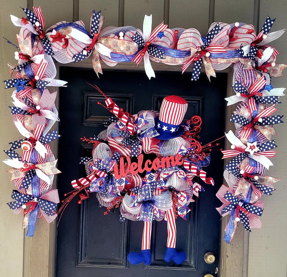 Patriotic Wreath and Garland: 4th of July Stars & Stripes Door Decor