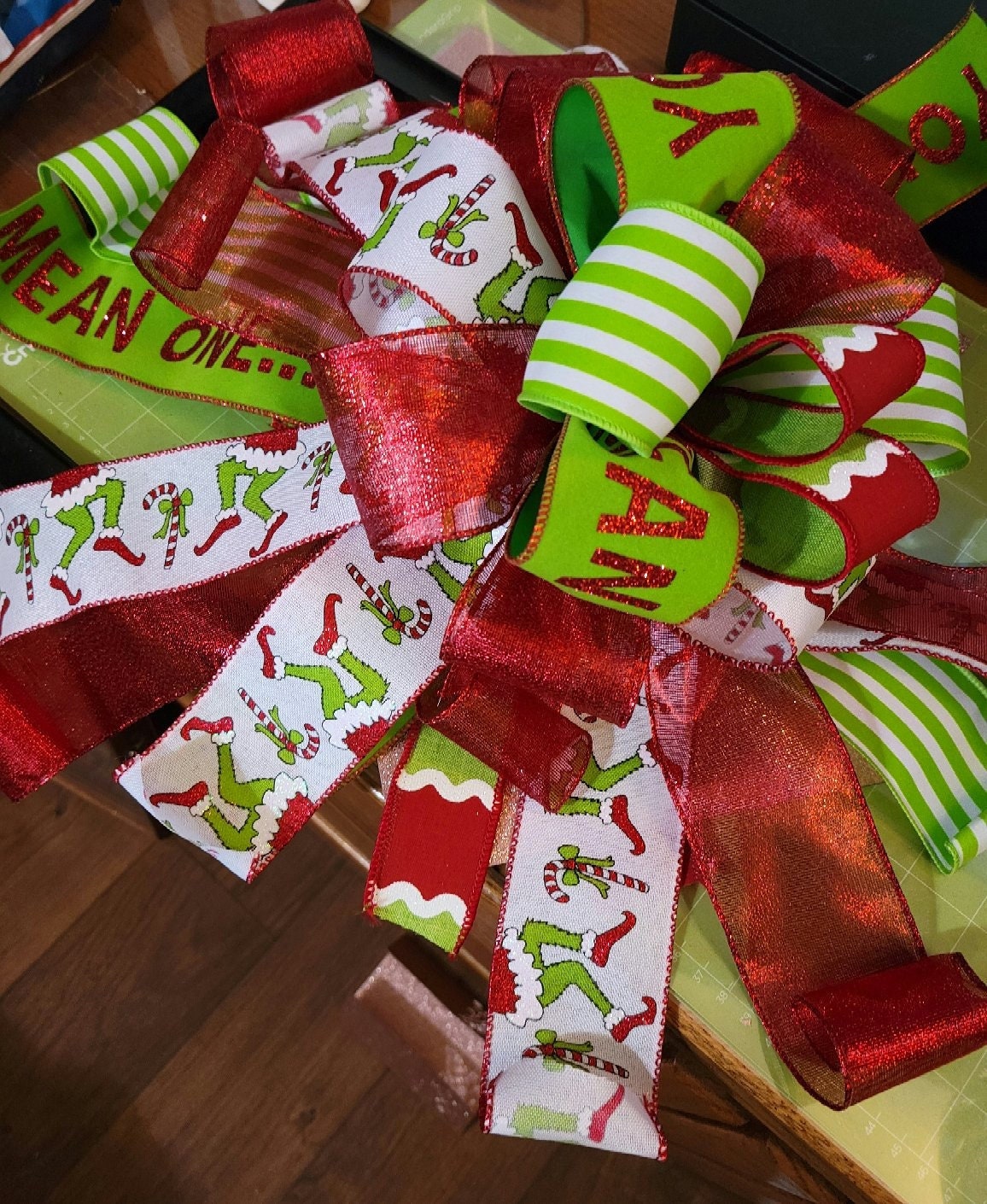 Green monster Christmas Tree Topper bow