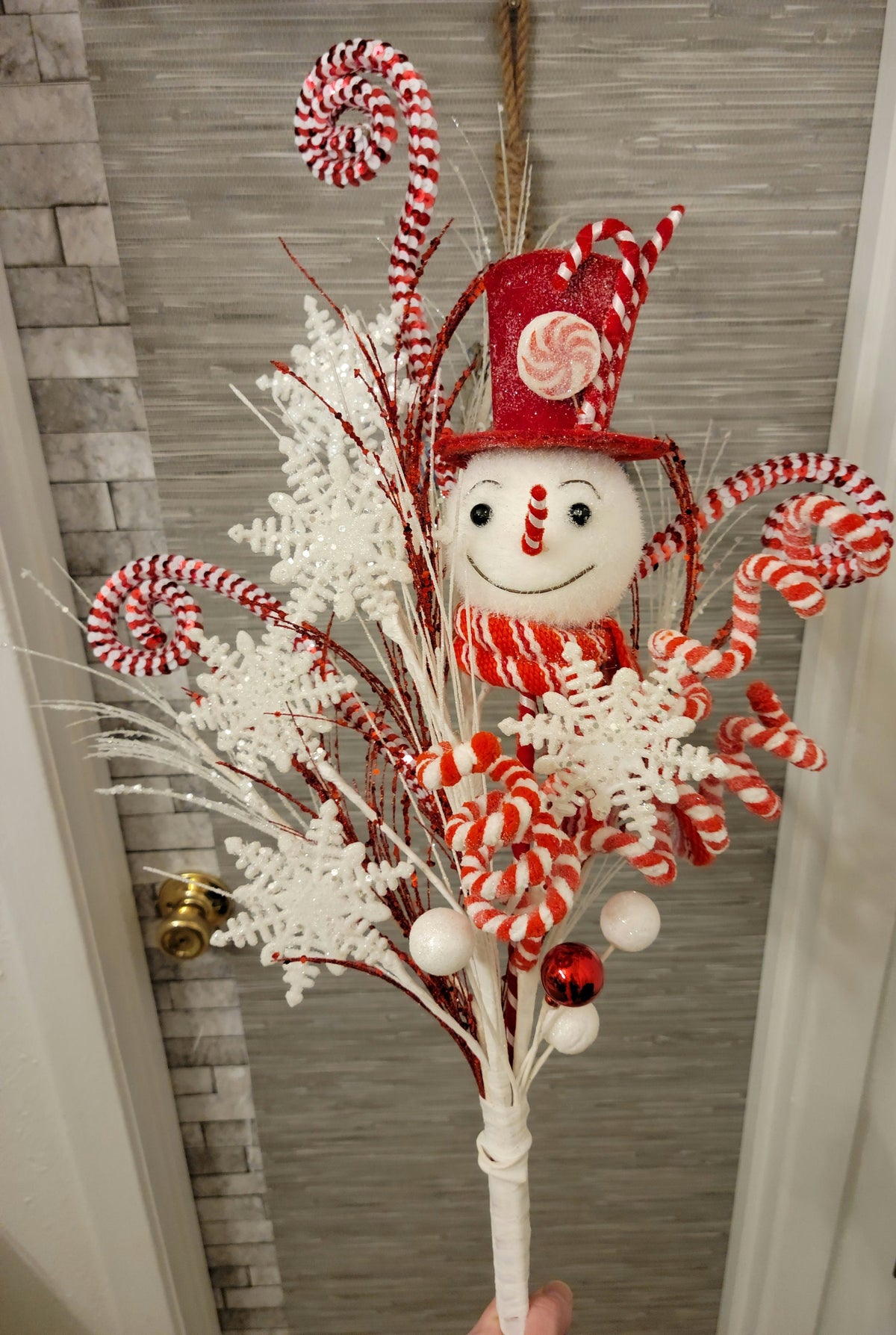 Whimsical Snowman Christmas Tree Topper Pick: Glitter Decoration