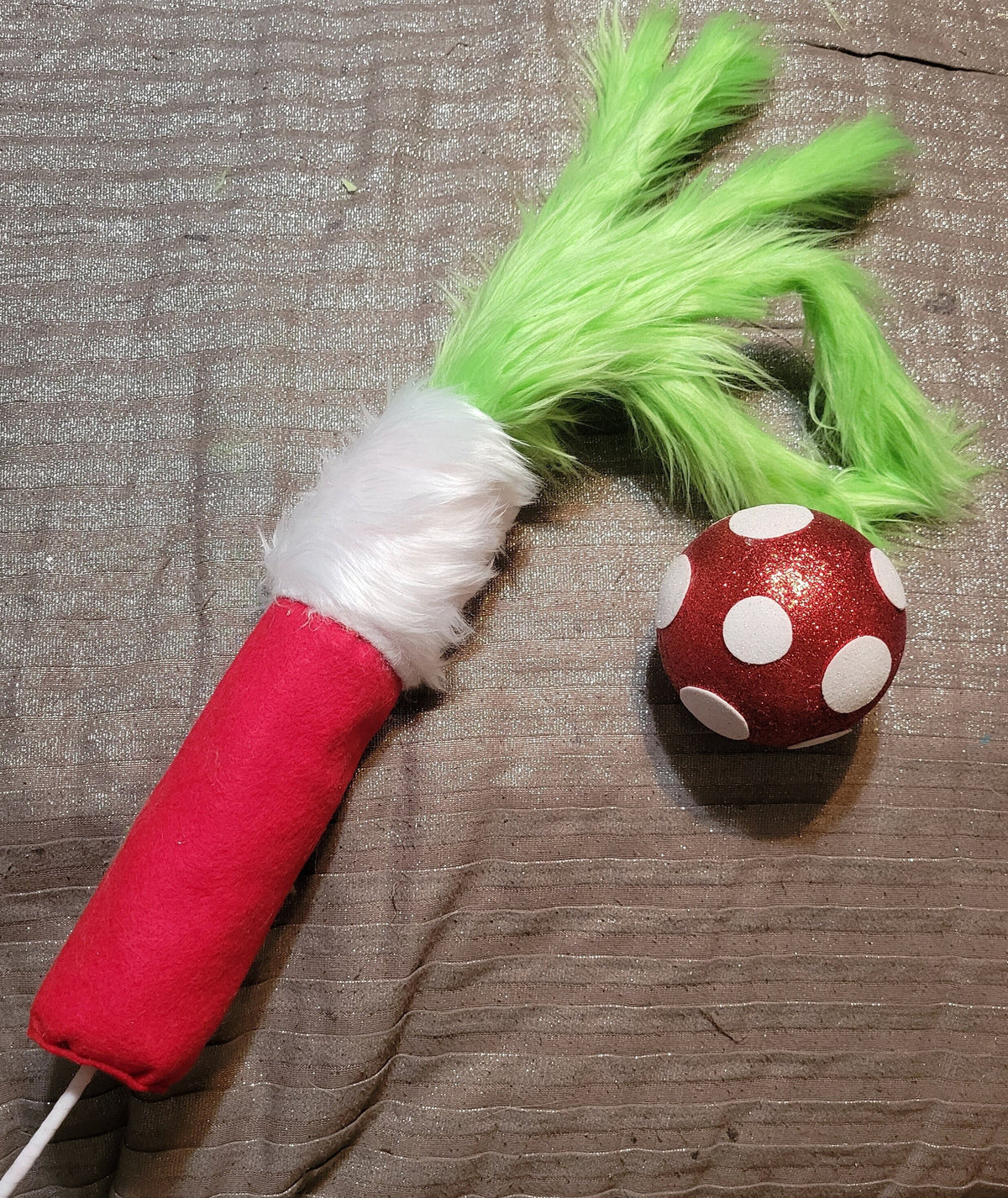 Grinchmas tree topper gift, Furry Green Monster Arm with Ornament tree topper decoration