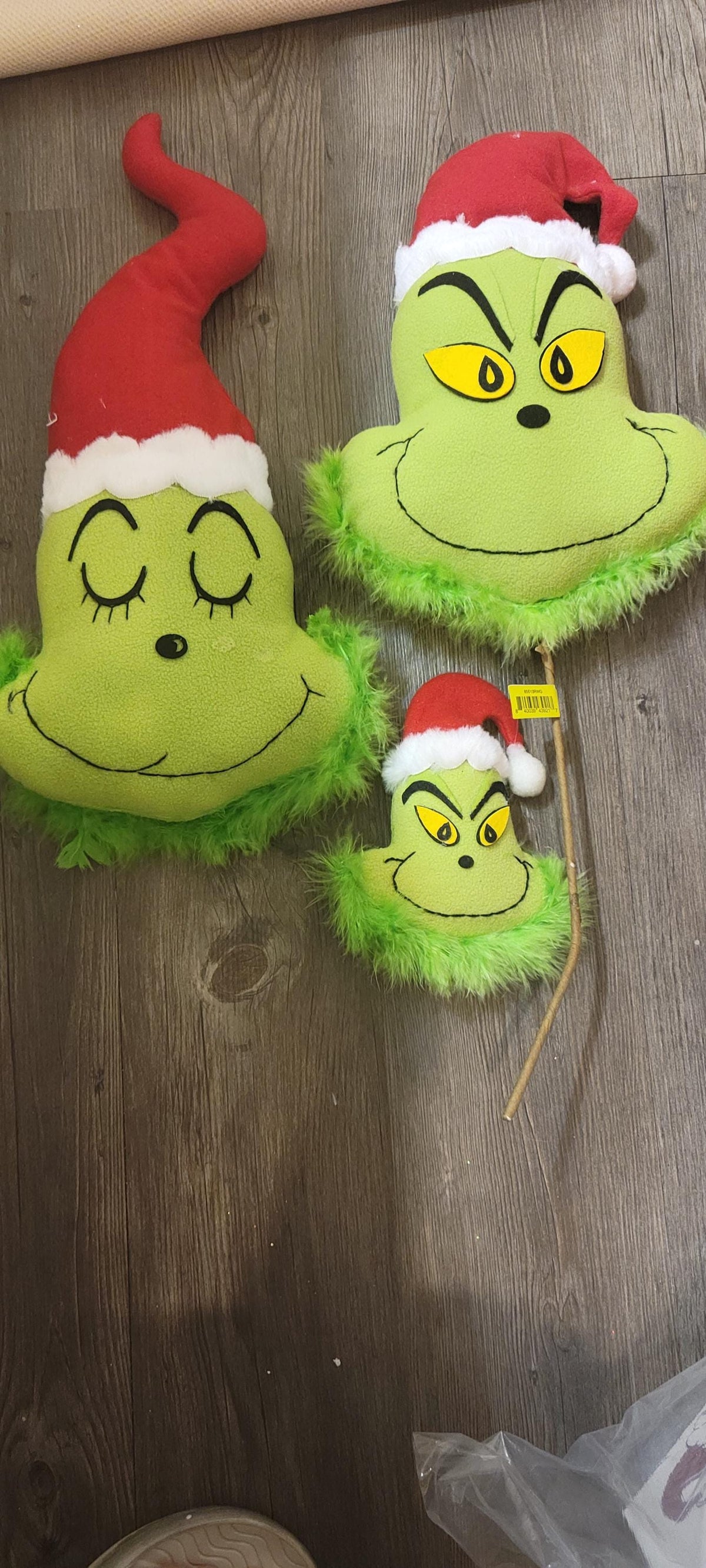 Christmas green monster plush head tree topper and wreath attachment