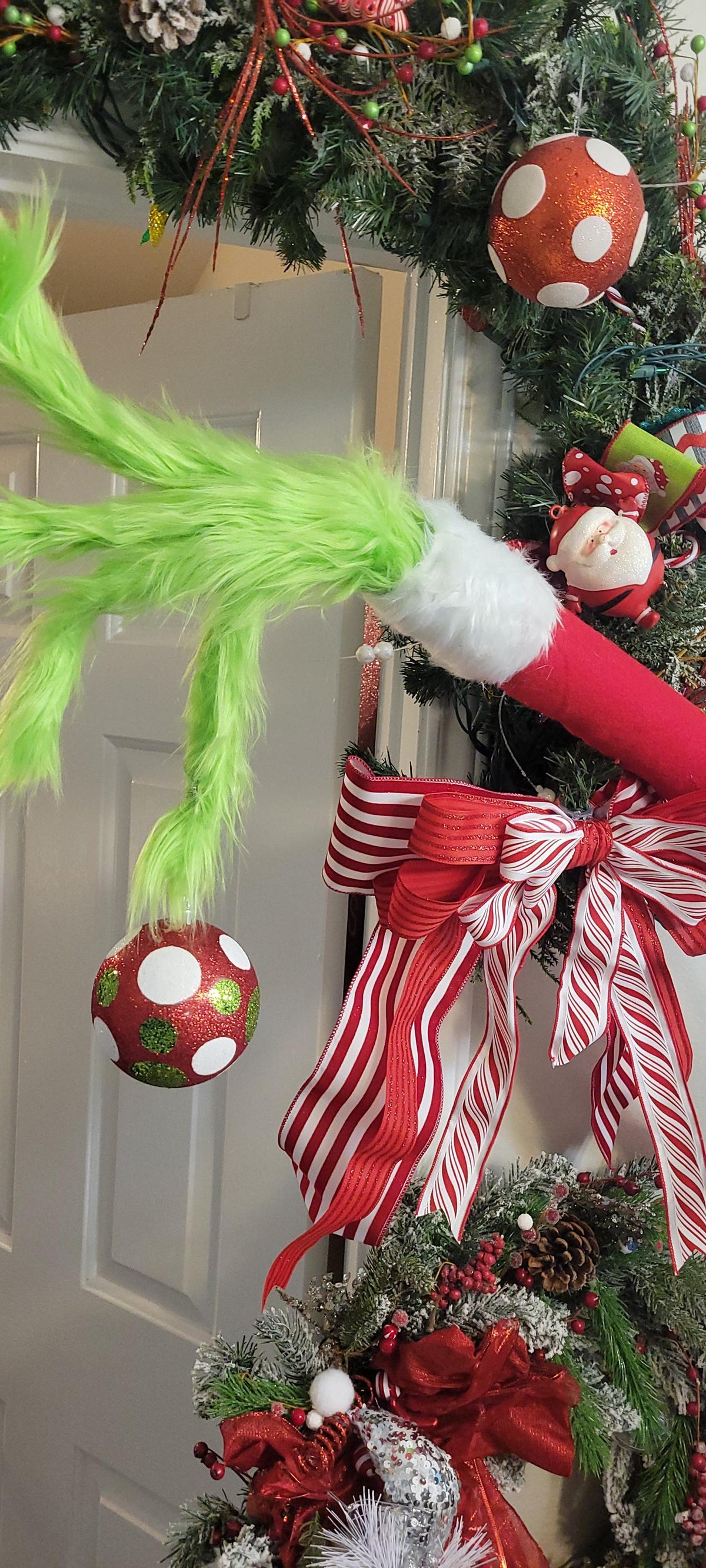 Green monster furry hand tree topper- christmas grinchy decoration- grinchmas decor