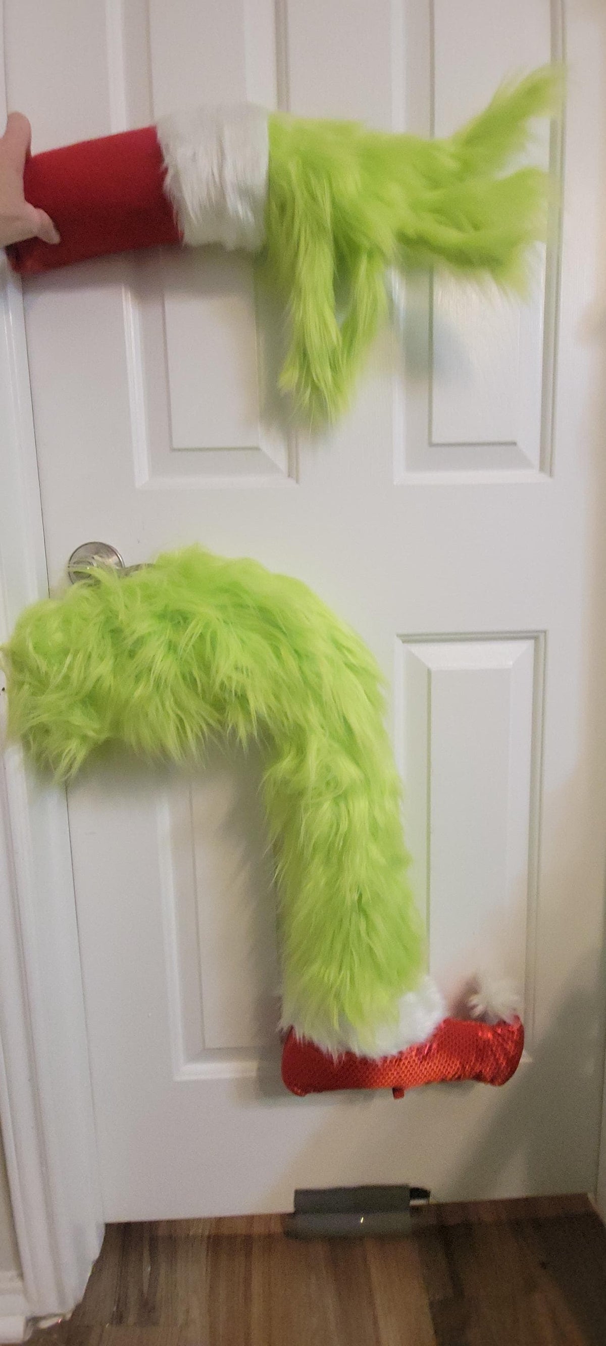 Grinchy arm and leg attachments, green monster furry christmas decorations, grinchmas tree topper set