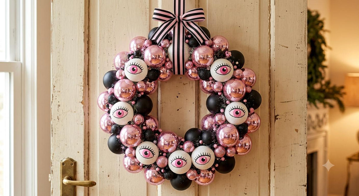 Pink ornament eyeball wreath