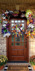 Creepy clown halloween wreath and garland set, home sweet haunted home